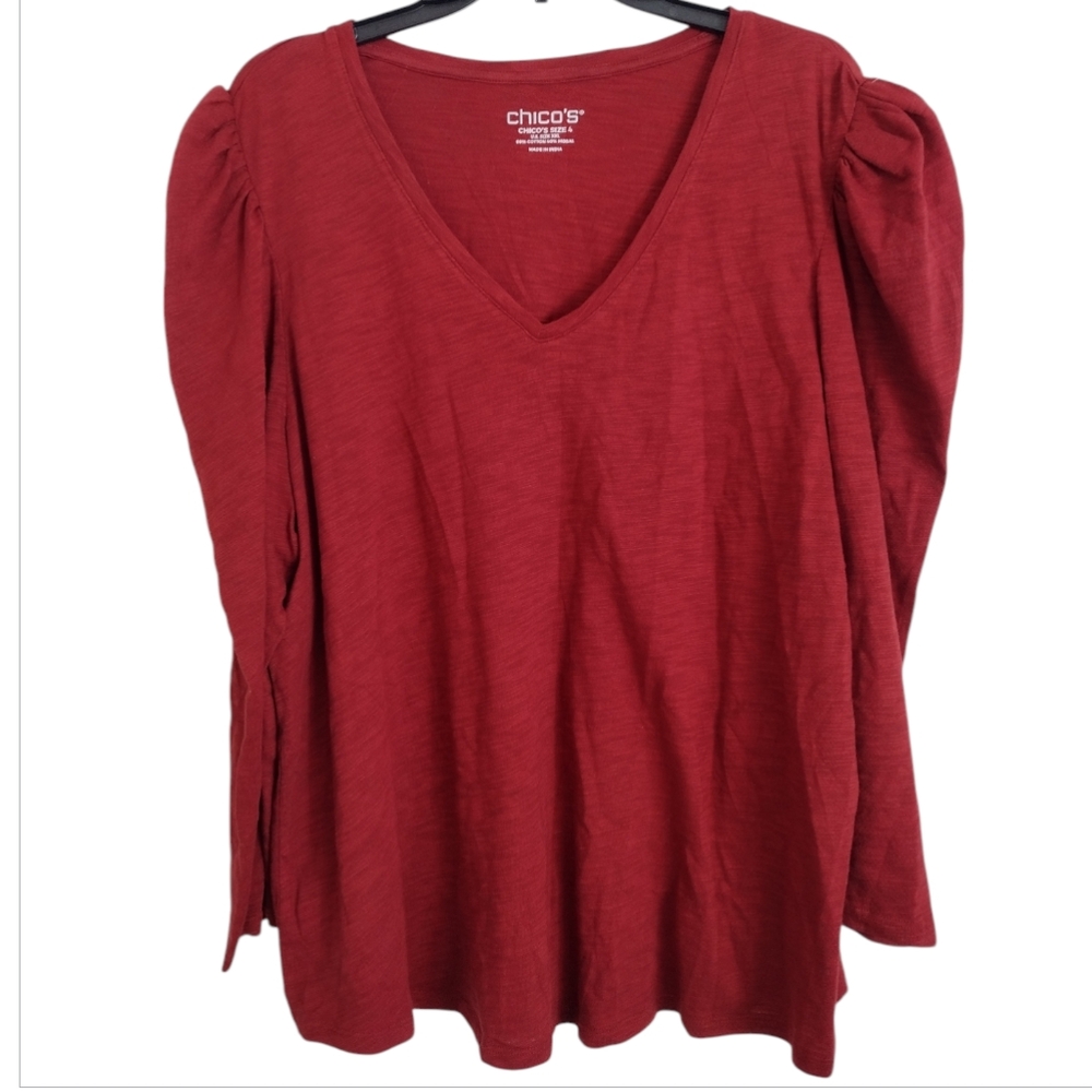 Chico's brick red long puffy sleeve lightweight shirt cotton modal size XXL